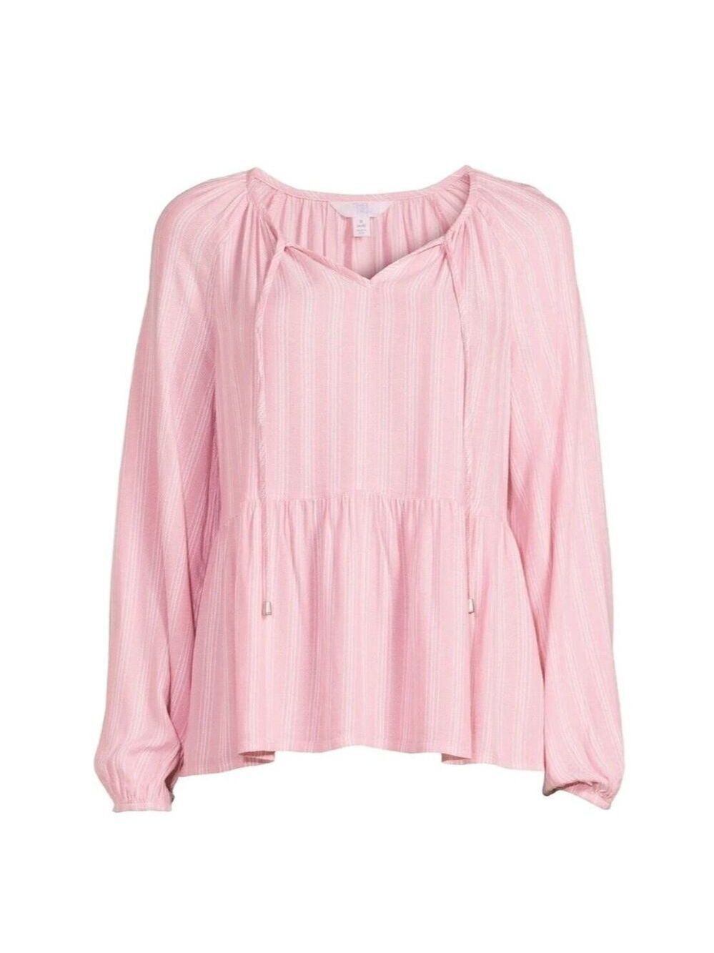 Time and Tru Womens S (4-6) Mauve Glow Striped Long Sleeve Peplum Flowy Top